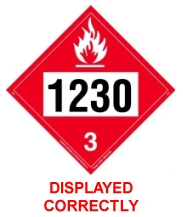 Correct Hazmat Placard Orientation - Flammable Liquid Hazard Class 3 UN 1230 Placard