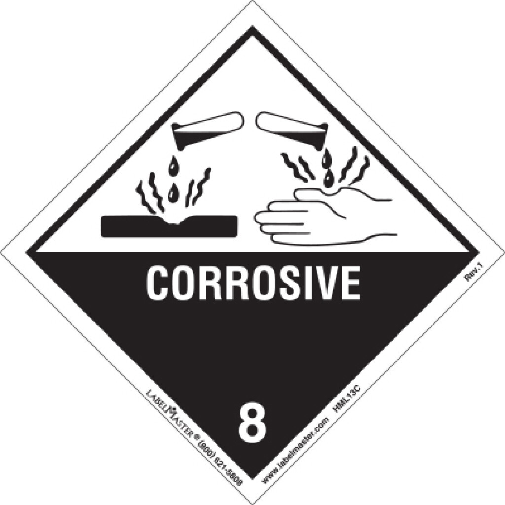 DOT Hazard Class 8, Corrosive Label