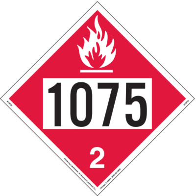 Flammable Gas Placard, UN 1075, Aluminum, Sold Individually