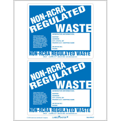 Laser Non-RCRA Regulated Waste Label