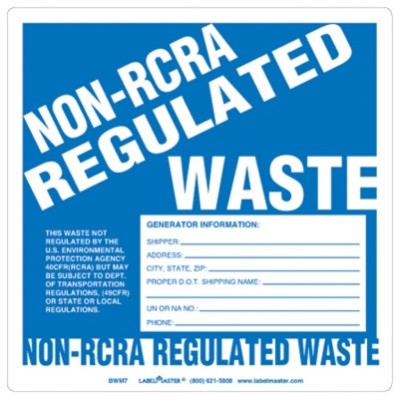Non-RCRA Regulated Waste Label, w/Generator Info, Stock Paper