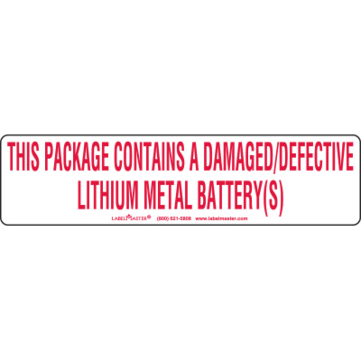 Damaged Lithium Metal Marking, 6" x 1 1/2", Paper, Roll of 500