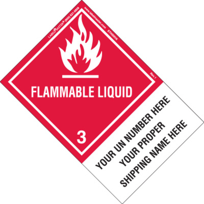 Personalized Flammable Liquid Label, Shipping Name, PVC-Free Film, Extended Tab