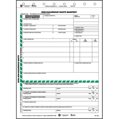 Non-Hazardous Waste Manifest, Snap-Out, Personalized Form, Pack of 500