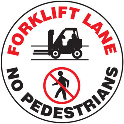 Forklift Lane No Pedestrians Sign, 17" diameter, Slip-Gard™ viny