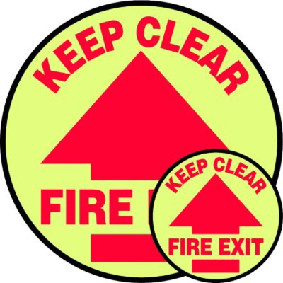 Keep Clear Fire Exit, 8" Dia., Glow-in-the-Dark Slip-Gard™