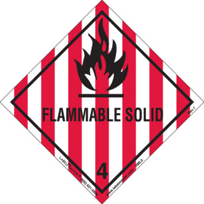 Flammable Solid Label, Worded, Paper, Roll of 500 