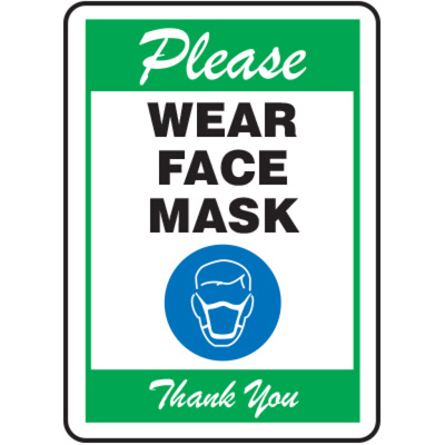 Please Wear Face Mask Thank You (Green), 7" x 10", Self Sticking Vinyl