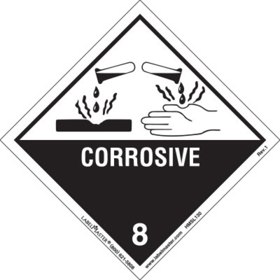 Corrosive Label, Worded, PVC-Free Film, Roll of 500 