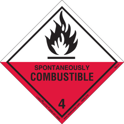 Spontaneously Combustible Label, Worded, PVCFF, Roll of 500 