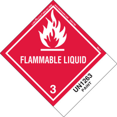 Flammable Liquid Label, UN1263 Paint, Paper, Standard Tab 