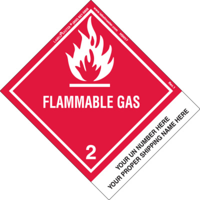 Personalized Flammable Gas Label, Shipping Name, PVC-Free Film, Standard Tab