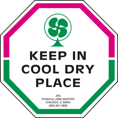 Keep In Cool Dry Place Label, Paper, 3" x 3"