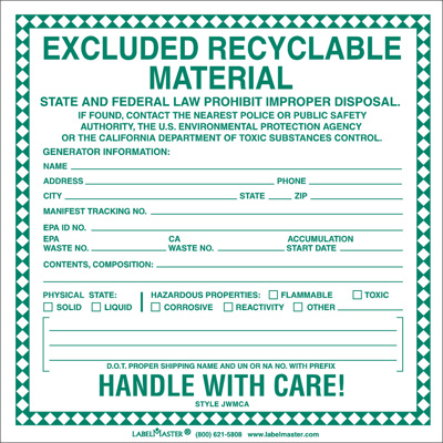 Excluded Recyclable Material Label, Paper