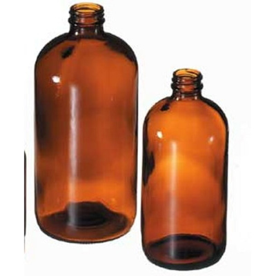 Boston Round Bottle, 16 oz, 28/400 Mouth Size, PVC Coated Amber
