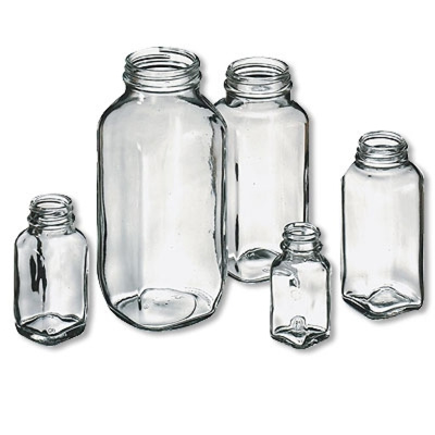 French Square Bottle, 8 oz., 43/400 Mouth Size, Non-Coated, Flint