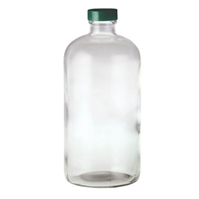 32 oz. (960ml) Clear Boston Round with 33-400 Green Thermoset F217 & PTFE Lined Cap