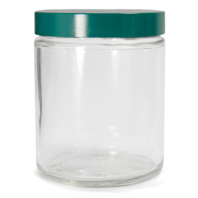 8 oz. (240ml) Clear Straight Sided Round Jar with 70-400 Green Thermoset F217 & PTFE Lined Cap