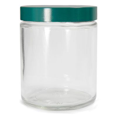 16 oz. (480ml) Clear Straight Sided Round Jar with 89-400 Green Thermoset F217 & PTFE Lined Cap