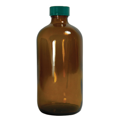 32 oz. (960ml) Amber Boston Round with 33-400 Green Thermoset F217 & PTFE Lined Cap
