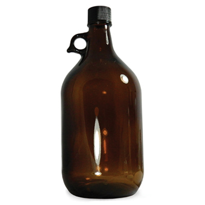 84 oz. (2,500ml) Amber Jug with Pour Out neck finish & 38-430 Black Phenolic F217 & PTFE Lined Cap
