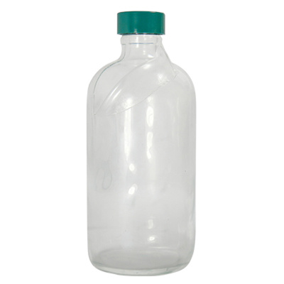 16 oz. (480ml) Safety Coated Clear Boston Round with 28-400 Green Thermoset F217 & PTFE Lined Cap