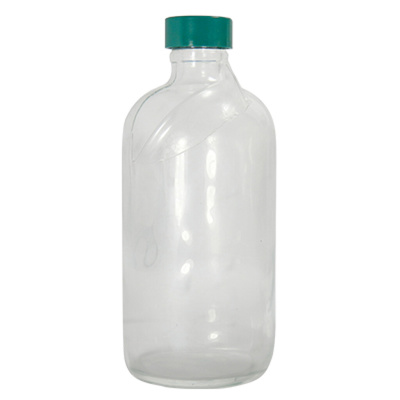 32 oz. (960ml) Safety Coated Clear Boston Round with 33-400 Green Thermoset F217 & PTFE Lined Cap