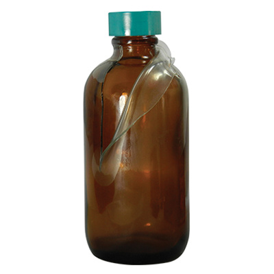 32 oz. (960ml) Safety Coated Amber Boston Round with 33-400 Green Thermoset F217 & PTFE Lined Cap