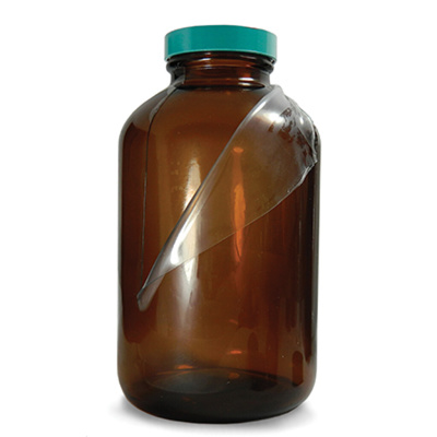 17 oz. (500ml) Safety Coated Amber Wide Mouth Packer with 53-400 Green Thermoset F217 & PTFE Lined Cap