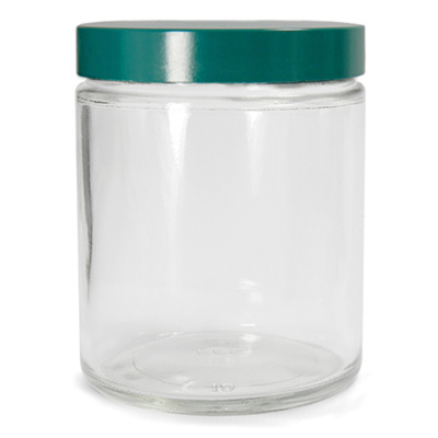 6 oz. (180ml) Clear Straight Sided Round Jar with 63-400 Green Thermoset F217 & PTFE Lined Cap