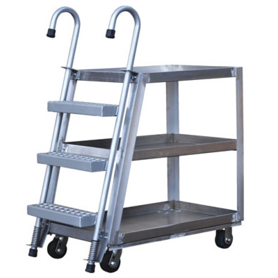 Aluminum Cart w/Ladder, 3-Shelf, 330-lb. Cap./Shelf, 22"W x 36"L