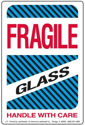Fragile Labels, 4 x 6 Fragile Glass Handle With Care Label