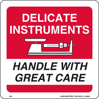 Delicate Instruments Handle with Care Label, Paper, 6" x 6"