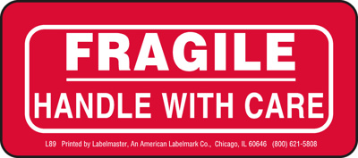 Fragile Handle With Care Label, 4" x 2"