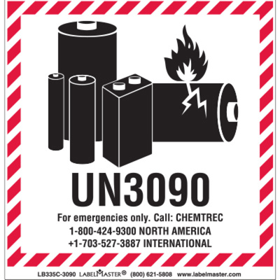 CHEMTREC UN3090 Lithium Battery Handling Marking, 100mm x 100mm, Paper