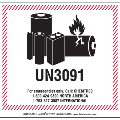 CHEMTREC UN3091 Lithium Battery Handling Marking, 120mm x 110mm, Paper