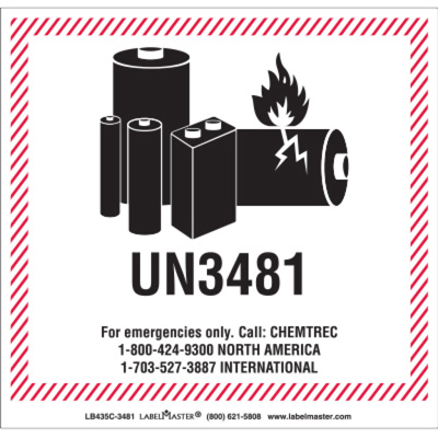 CHEMTREC UN3481 Lithium Battery Handling Marking, 120mm x 110mm, Paper