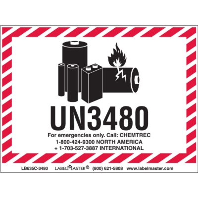 CHEMTREC UN3480 Lithium Battery Handling Marking, 100mm x 70mm, Paper