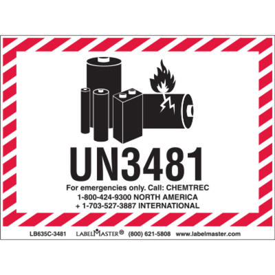 CHEMTREC UN3481 Lithium Battery Handling Marking, 100mm x 70mm, Paper