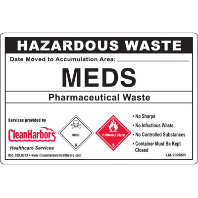Hazardous Waste Label, Meds, Pharmaceutical Waste, Roll of 500