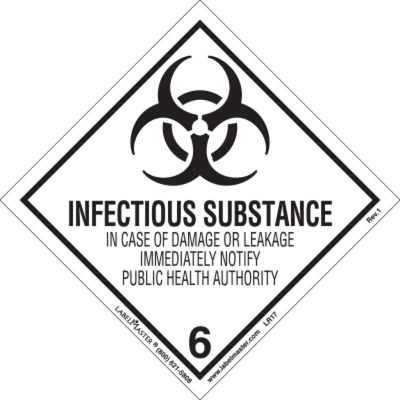 Infectious Substance Label, Worded, Paper, Roll of 500 