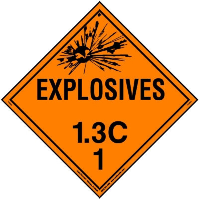 Explosive Class 1.3 C Placard, Removable Vinyl, Pack of 25