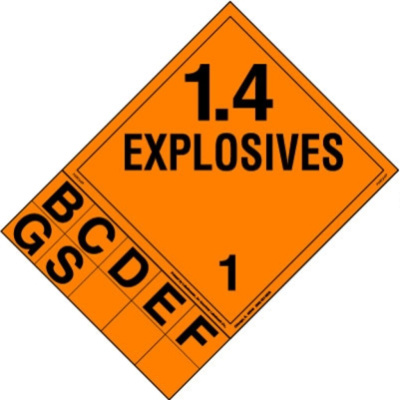 Explosive Class 1.4 Placard w/Tabs, Removable Vinyl, Pack of 25