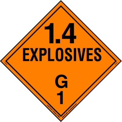 Explosive Class 1.4 G Placard, Removable Vinyl, Pack of 25