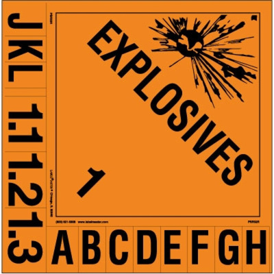 Explosive Class 1.1, 1.2 & 1.3 Placard w/Tabs, Permanent Vinyl, Pack of 25