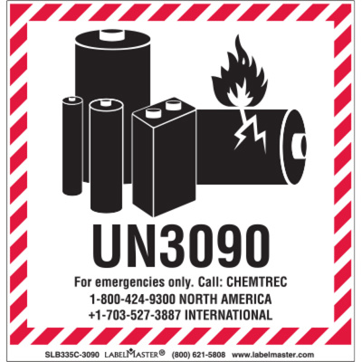 CHEMTREC UN3090 Lithium Battery Handling Marking, 100mm x 100mm, PVC-Free Film