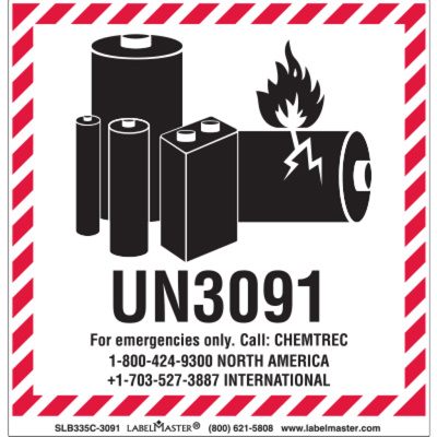 CHEMTREC UN3091 Lithium Battery Handling Marking, 100mm x 100mm, PVC-Free Film