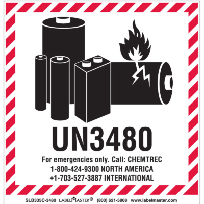 CHEMTREC UN3480 Lithium Battery Handling Marking, 100mm x 100mm, PVC-Free Film