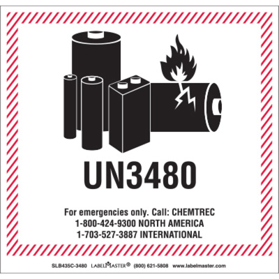 CHEMTREC UN3480 Lithium Battery Handling Marking, 120mm x 110mm, PVC-Free Film