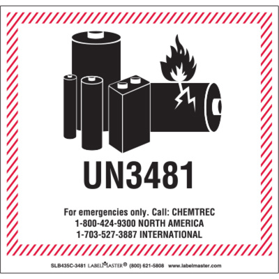 CHEMTREC UN3481 Lithium Battery Handling Marking, 120mm x 110mm, PVC-Free Film